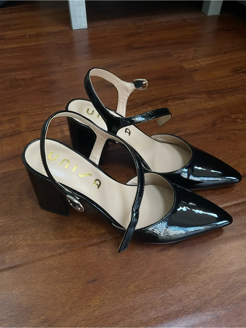 Unisa Black Patent Slingback Pointed Pumps